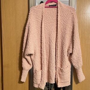 Merokeety size Medium Cozy Peach Textured Cardigan front Pockets
